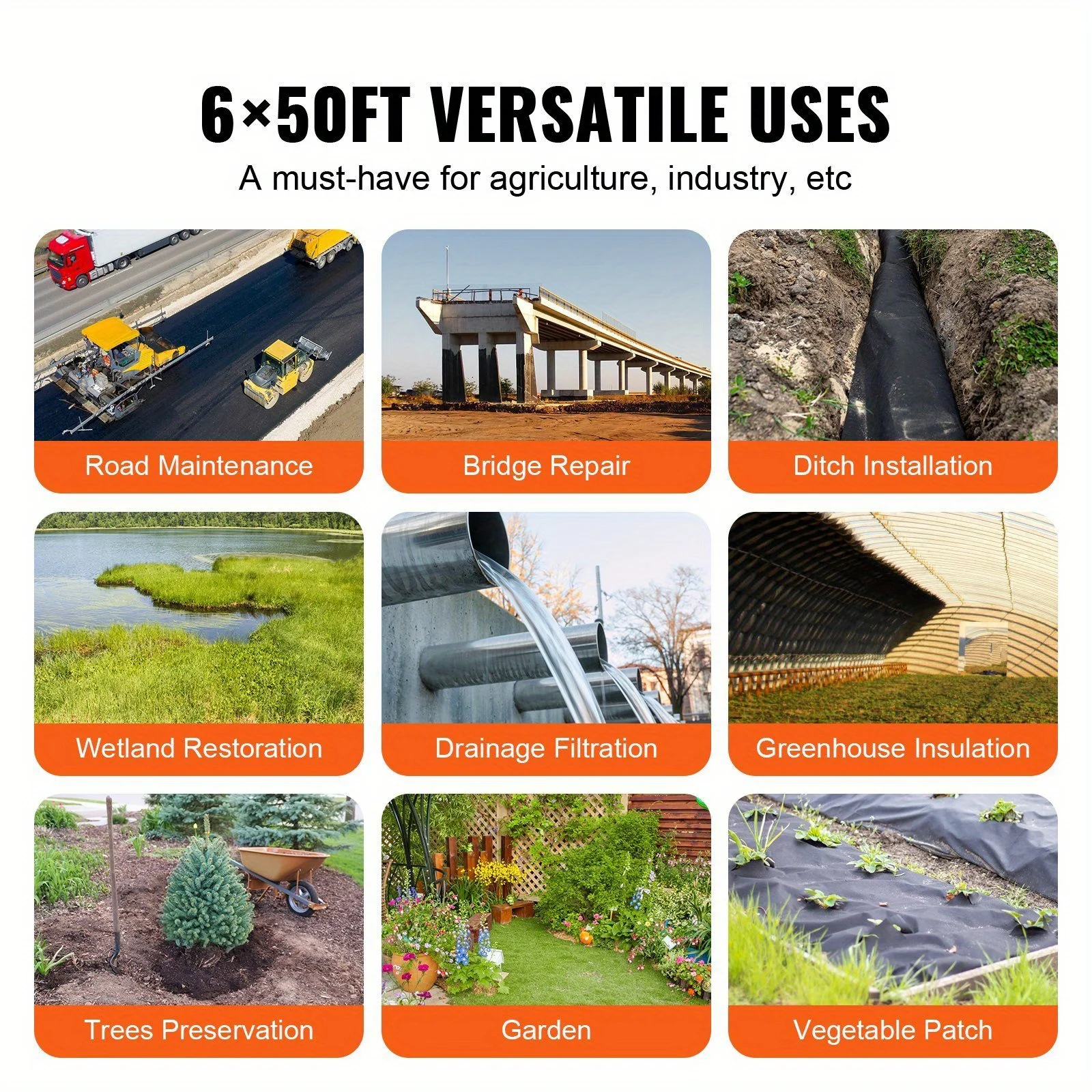 Robuster Geotextil-Vliesstoff, 10 U-Spikes im Lieferumfang enthalten, PP-Material, Auffahrtstoff, Garten-Unkrautbarriere, Landschaft – Detail 6