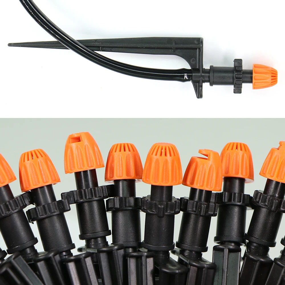 20PCS Garden Irrigation Spraying Sprinklers 90°/180°/360°/Strip Nozzles 11cm Stakes Angle Option 1/4'' Barb 5.0 Screw Connectors