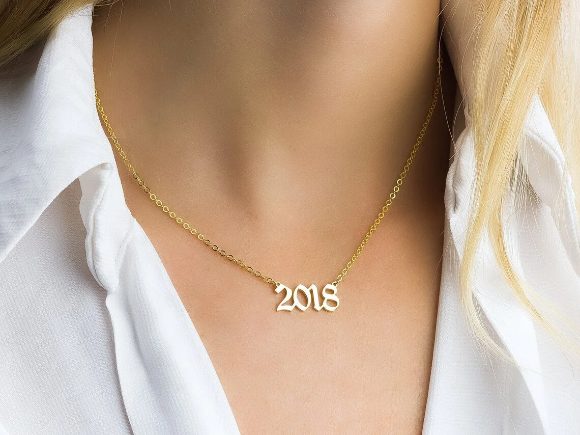 Custom Date Numbers Necklace Personalized Old English Year Number Choker Necklaces Custom Year Birthday Gift for Women Girls