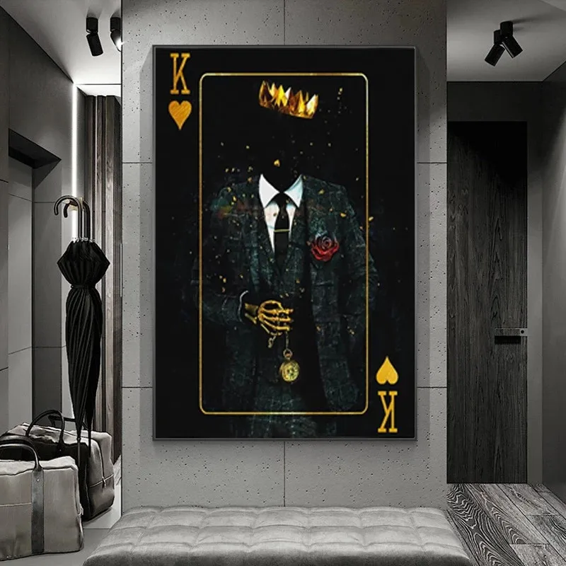 Skeleton King Poker Queen Flowers Canvas Painting Nordic Wall Art Poster Prints Wall Pictures For Living Room Home Cuadros Decor