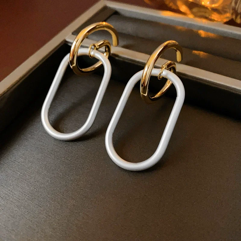 XIALUOKE Geometric Metal Oval Pendant Long Earrings For Women\'s Party Wedding Festival Jewelry Accessories