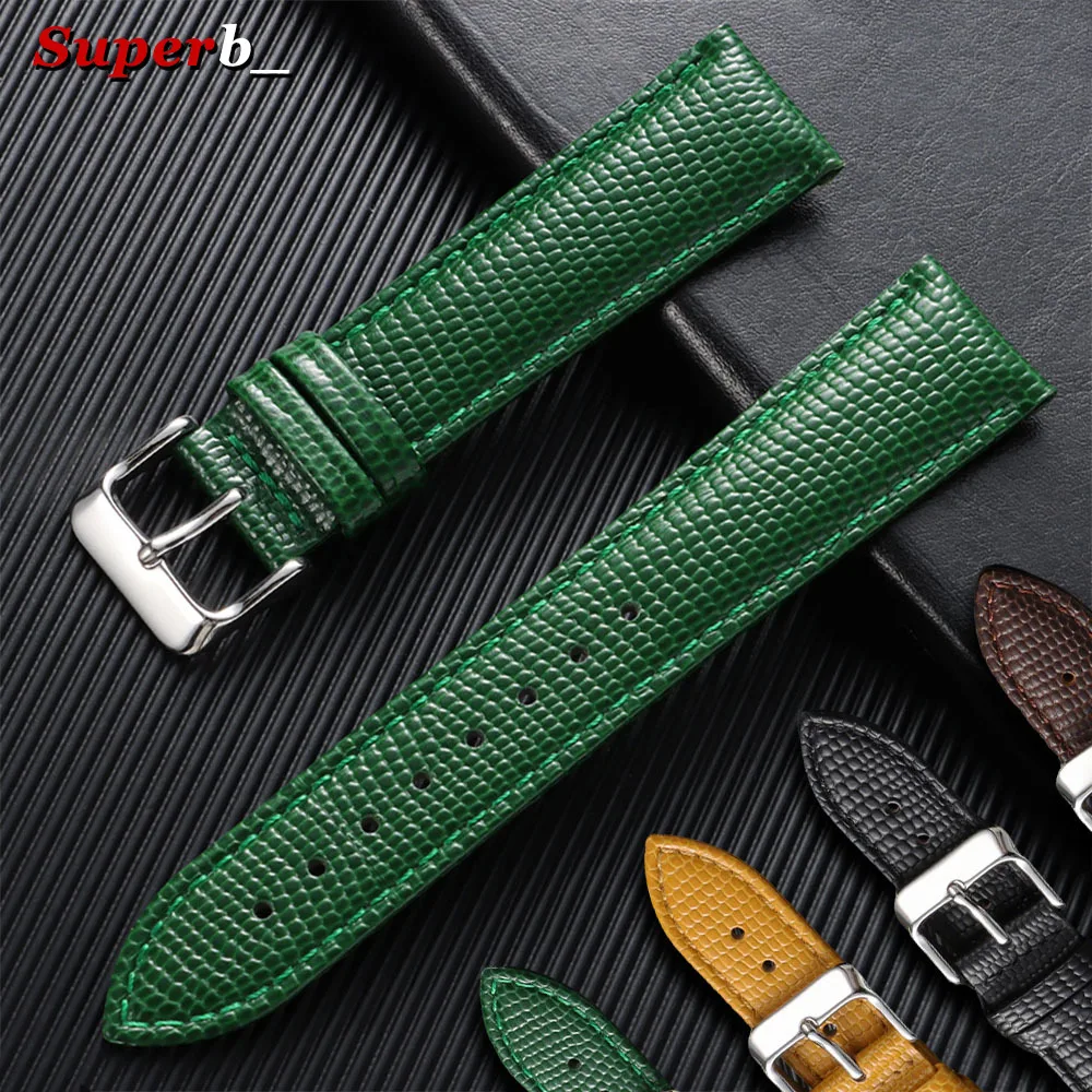 12mm 14mm 16mm 18mm 20mm Lizard Pattern Design Watch Bands for Men Women Soft Business Cowhide Watch Strap Brown Green Watchband
