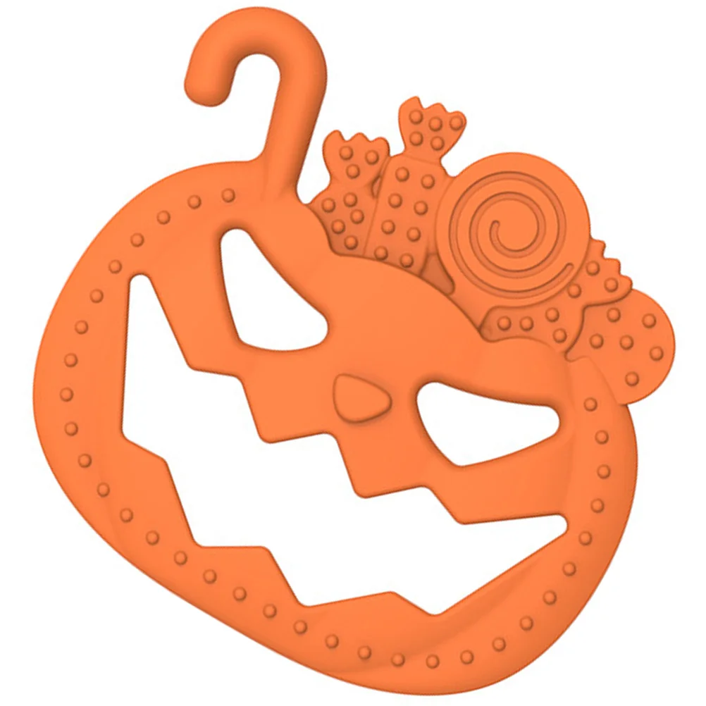 Halloween Baby Teether with Pumpkin Face Design Soft Elastic Chewable for Soothing Gums Toddler Teething Pain Relief