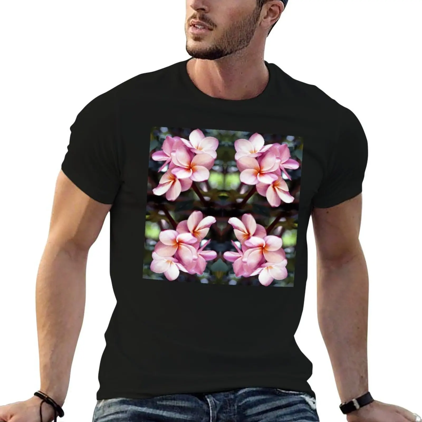 Pink Plumeria Blossoms Bouquet Kaleidoscope Collage T-Shirt man t shirts high quality luxury brand funny t shirts cotton T-Shirt