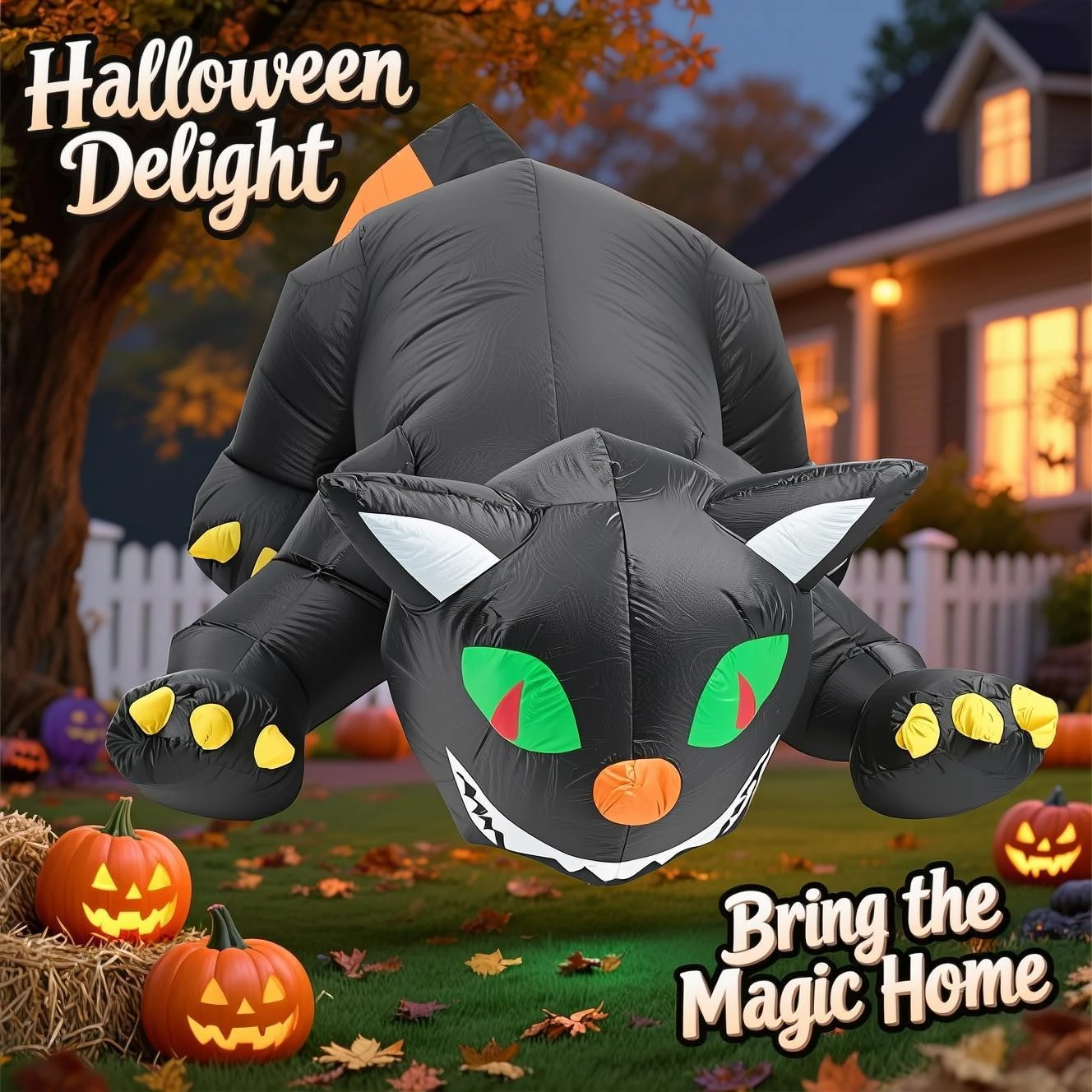 

Halloween Inflatable Black Cat with Shaking Head, LED Light Up Blow Up Yard Decoration