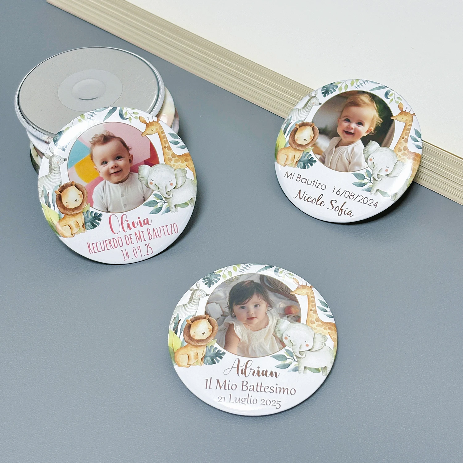 개인화 된 사진 냉장고 자석 1 세 아기 손님을위한 1 생일 선물 맞춤 사파리 동물 테마 자석 파티 호의