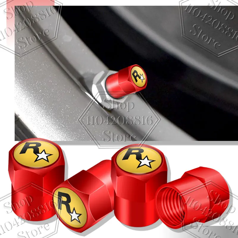 Car Styling 4Pcs R Star Emblem Wheel Tire Valve Caps Metal Tyre Air Stem Airtight Covers For Volkswagen Renault Auto Accessories