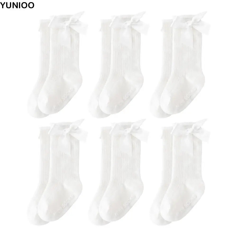 

6 Pairs Cute Long Baby Knee Socks Breathable Soft Kids Socks Comfortable Anti-slip Big Bow Hosiery Baby Clothing