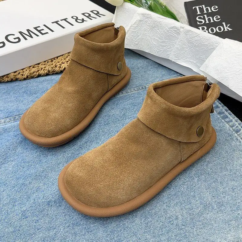 Women Ankle Snow Boots Suede Casual Cozy Walking Warm Shoes Woman 2024 Autumn Winter Fashion Flat Boots Zapatillas Mujer