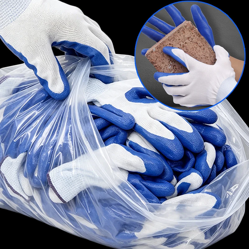 24pcs Nitrile Coated Safety Work Gloves Breathable Non-slip Gardening Gloves for Construction Garden Yard Industrial Labor Glove