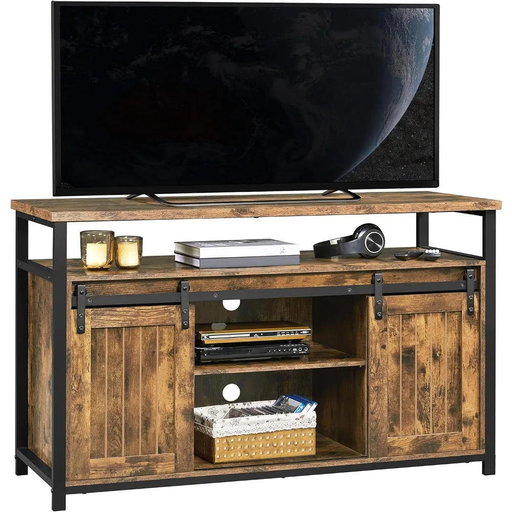 TV Stand forTV, Farmhouse Entertainment Center with Storage, Wood Tall TV Stands for Living Room with Sliding Barn Doors