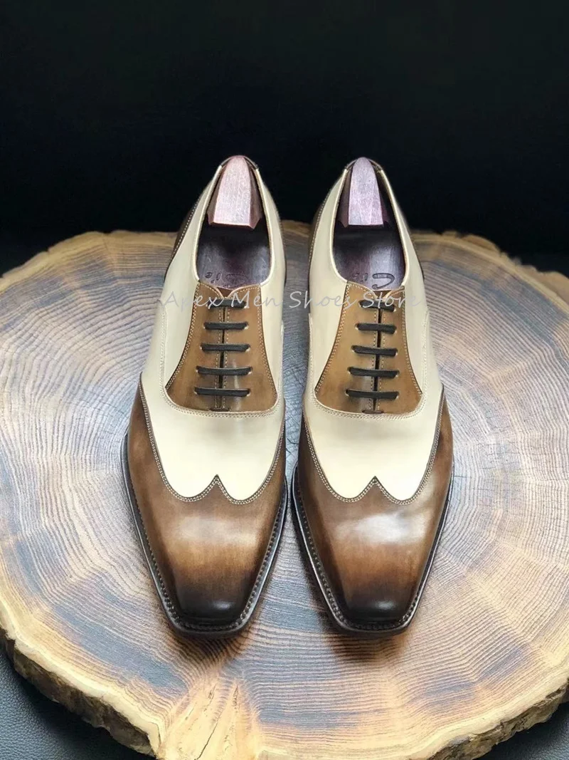 Men\'s Luxury Customized Genuine Leather Oxford Shoes Retro Mixed Colors Breathable Handmade British Casual Formal Leather Shoes