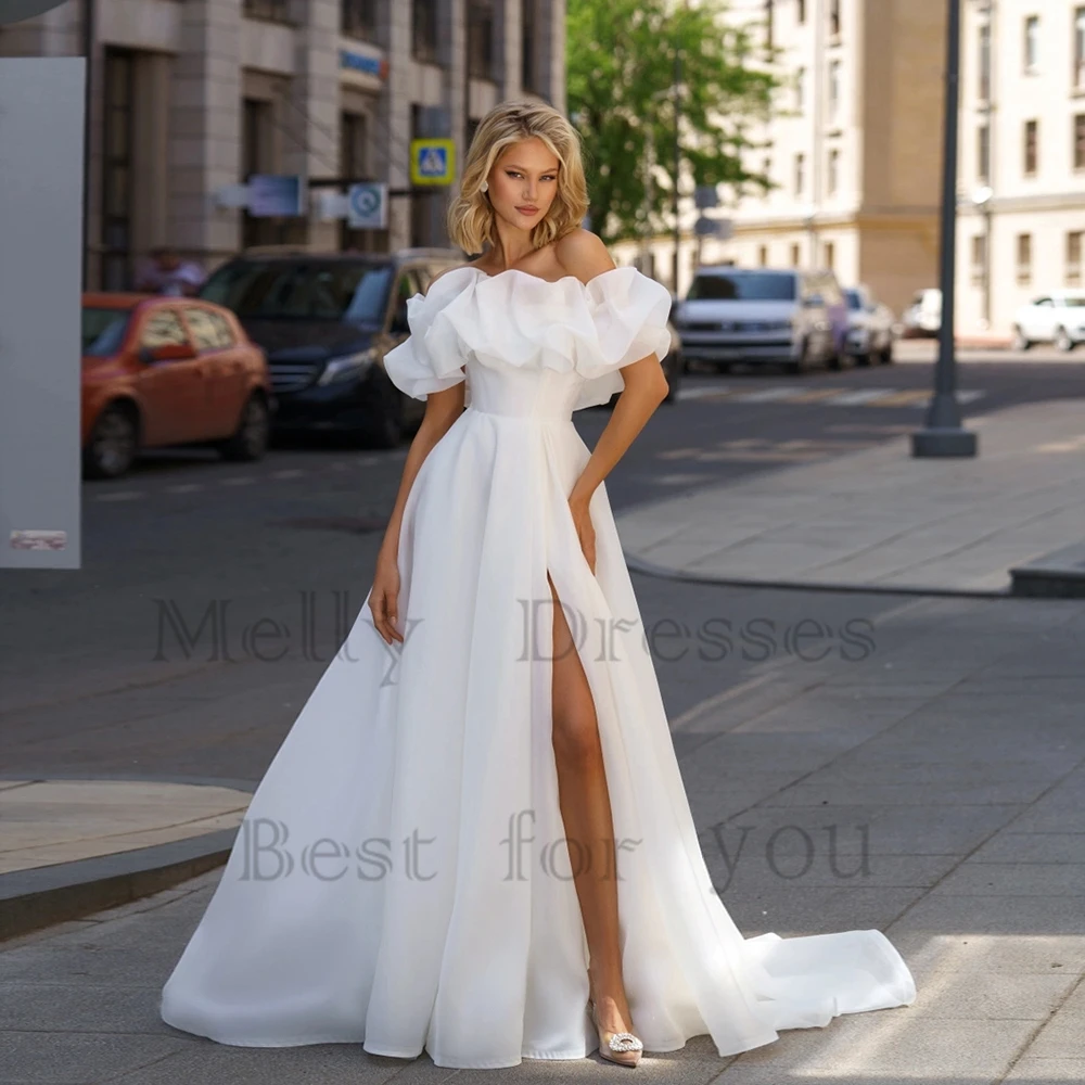 

Charming Side Slit Wedding Dresses with Pleat 2024 Off Shoulder Bridal Gowns for Women Organza Vestido De Novia Summer New 2025