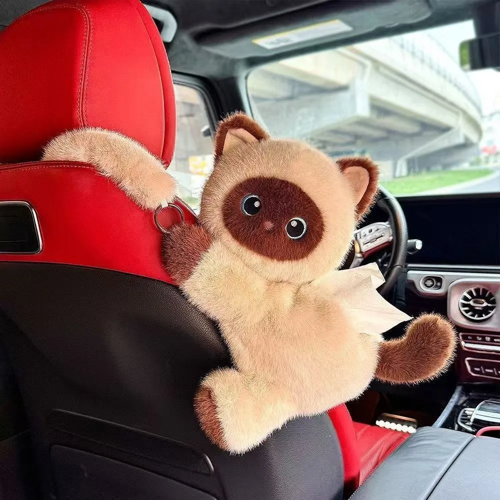 Cute Cartoon Cat Car Tissue Holder Animals Car Tissue Box Hanging Armrest Box Paper Case Car Inner Decor