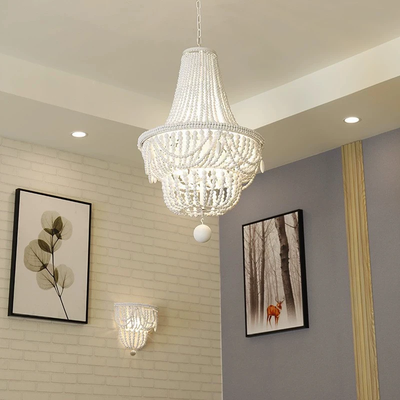 

Antique Retro loft vintage round wooden beads chandelier hanging lamp for hotel living room bar cafe shop E27 lamps lights