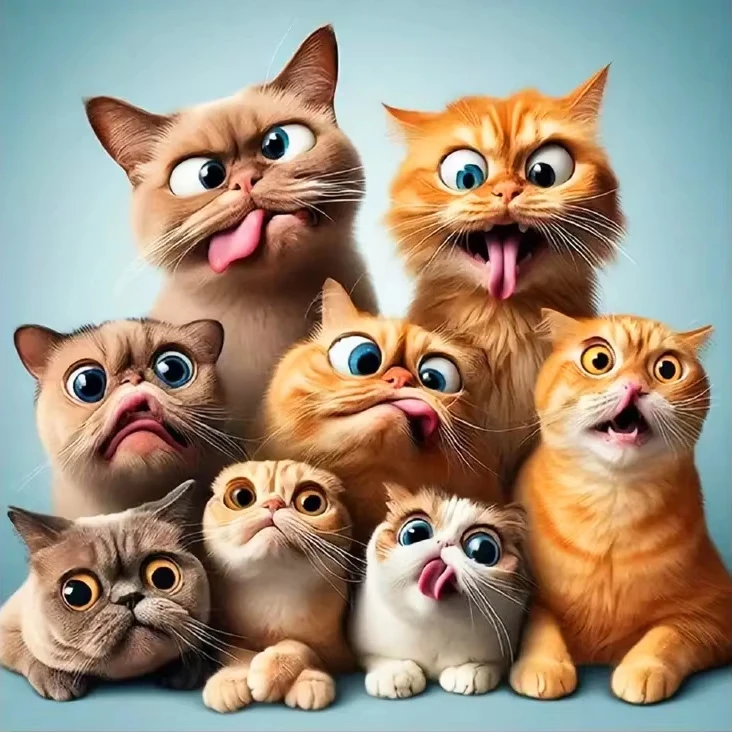 Oil Painting By Numbers DIY Handmade Funny Expressive Group Cats Cute Cartoon Pet Animal for Bedroom Living Room Home Wall Decor