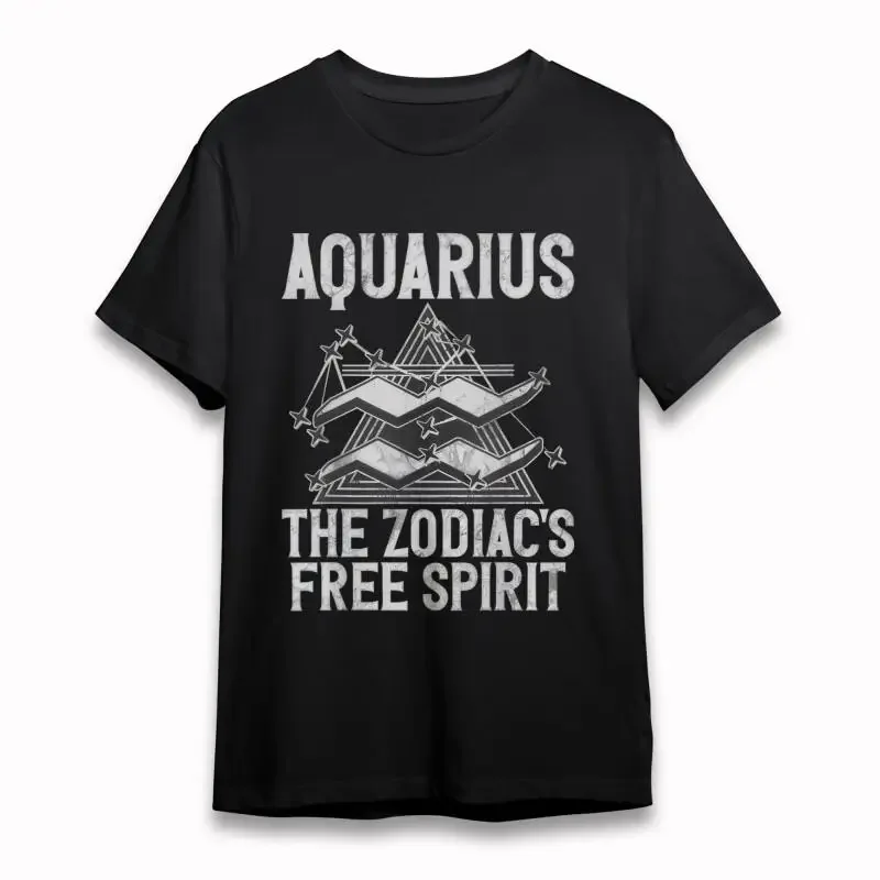 Men'S T Shirt With Aquarius Zodiac Glyph Black 100 Cotton