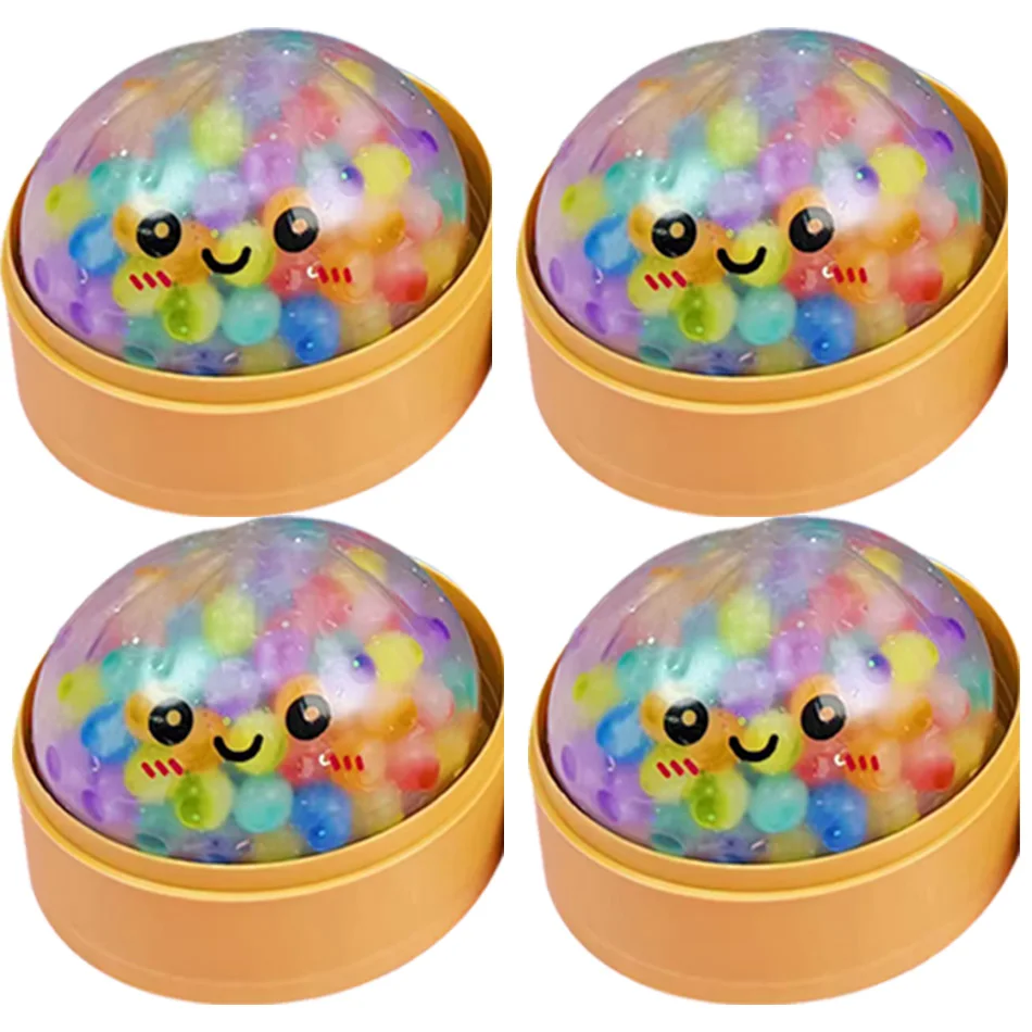 Sugar Edition Rainbow Bead Dumpling Squishy Fidget Toy – Buntes, mit Perlen gefülltes Quetsch-Spielzeug zur Stresslinderung mit Bambus-Dampfgarer-Etui