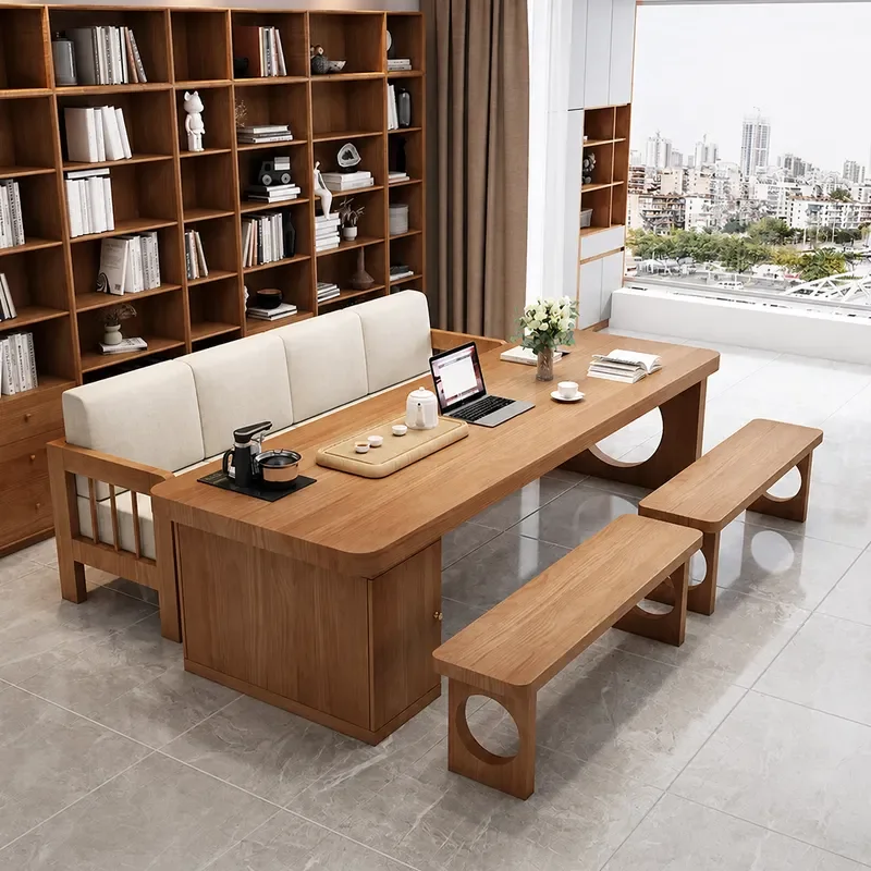 Pure Solid Wood Long Desk for Living Room Study Calligraphy Tea Table Dual Purpose Home Meeting Table with Sofa