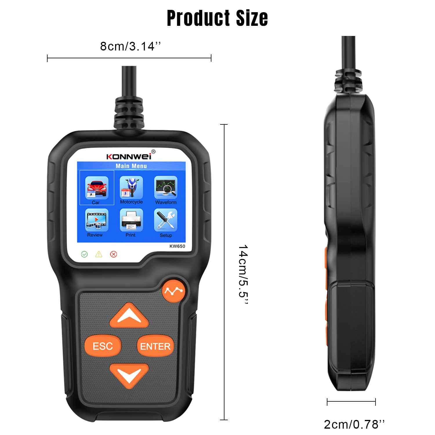 2026 KONNWEI KW650 6V-12V High-end Car Lead-Acid Battery Tester Fault Data Printing Start Test Car Battery Charging Scan Tool