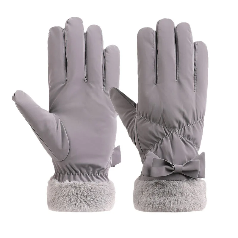 Winter Women's Skiing Gloves Fashionable Bow Thickened Warm Gloves Riding Windproof Gloves