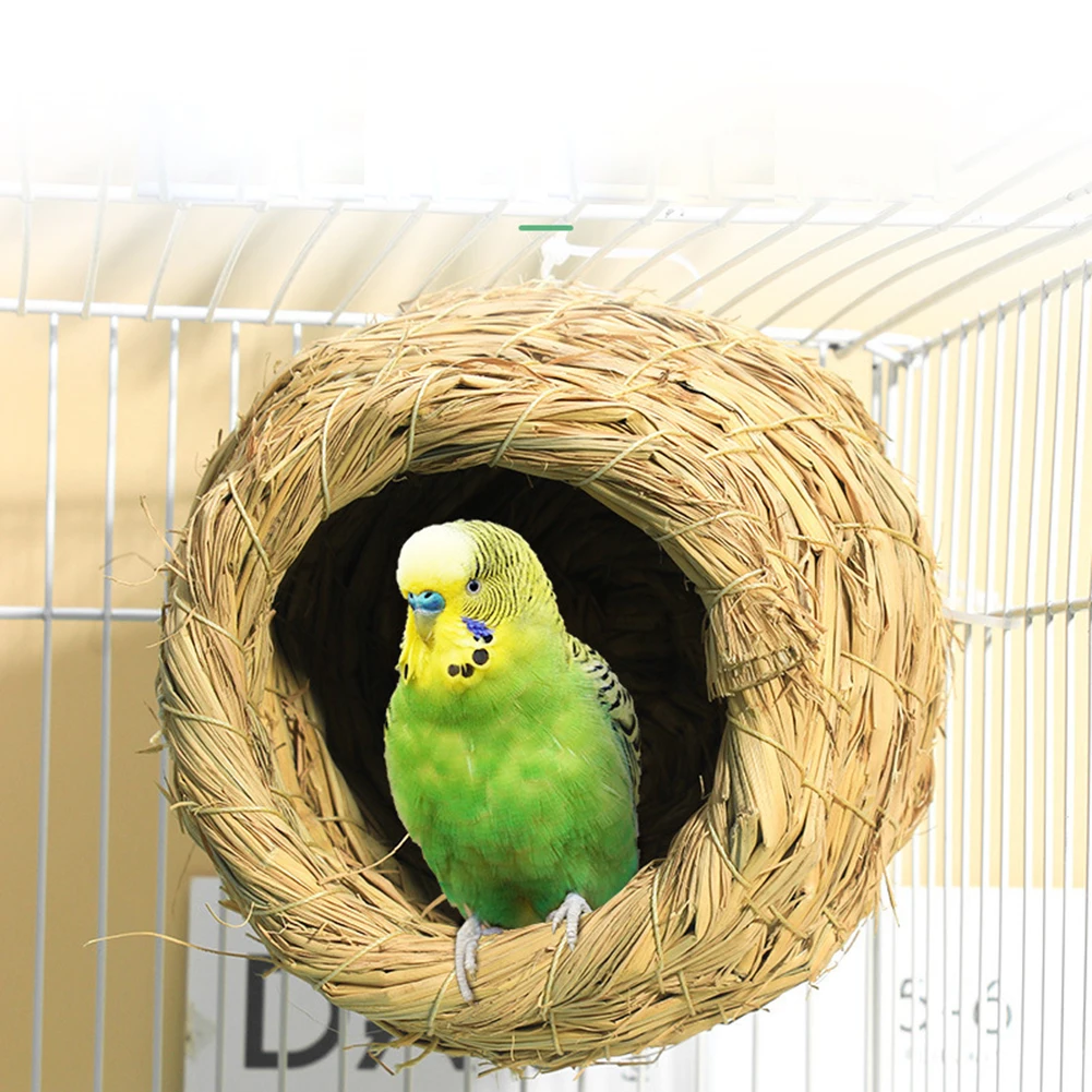 Handmade Straw-woven Bird Nest Natural Breeding Nest Birdhouse Bird Cage For Parrot Parakeet Cockatiel Lovebird home garden