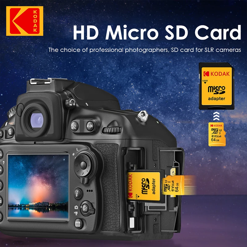 Kodak Micro SD การ์ดหน่วยความจํา Class 10 32GB 64GB 128GB 256GB U3 4K ความเร็วสูง Cartao De Memoria แฟลชหน่วยความจํา TF Mecard C10