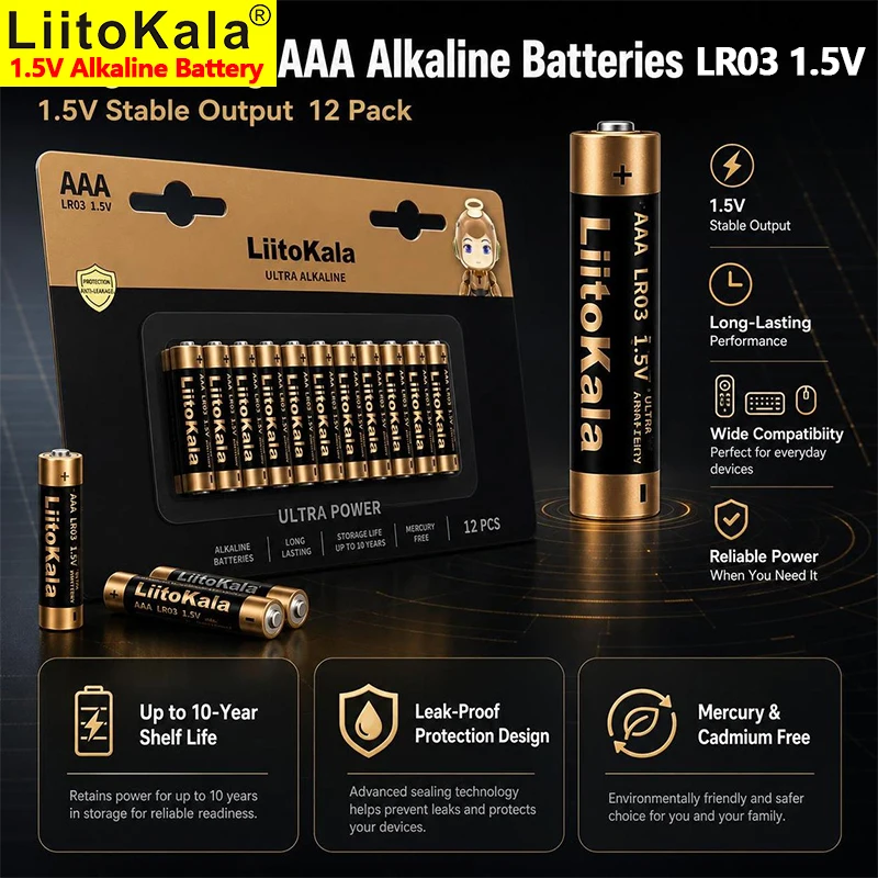 LiitoKala 4-12PCS 1.5V AAA LR03 Alkaline No.7 Battery for Remote Clock Smart Lock Gas Meter Toy Car Non-Rechargeable Cells