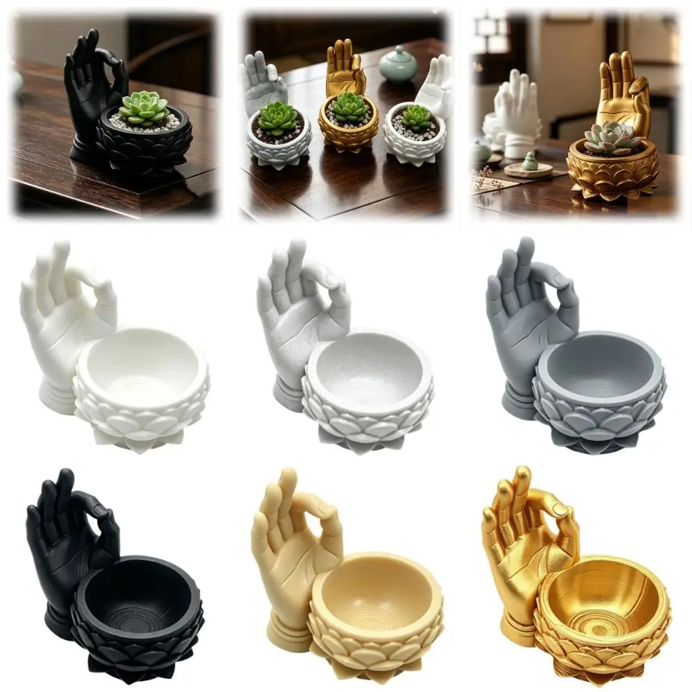 Portable 3D Printed Lotus Shaped Flower Pot Creative Ok Hand Succulent Planter Lightweight Funny Zen Plant Pot for Yard Garden