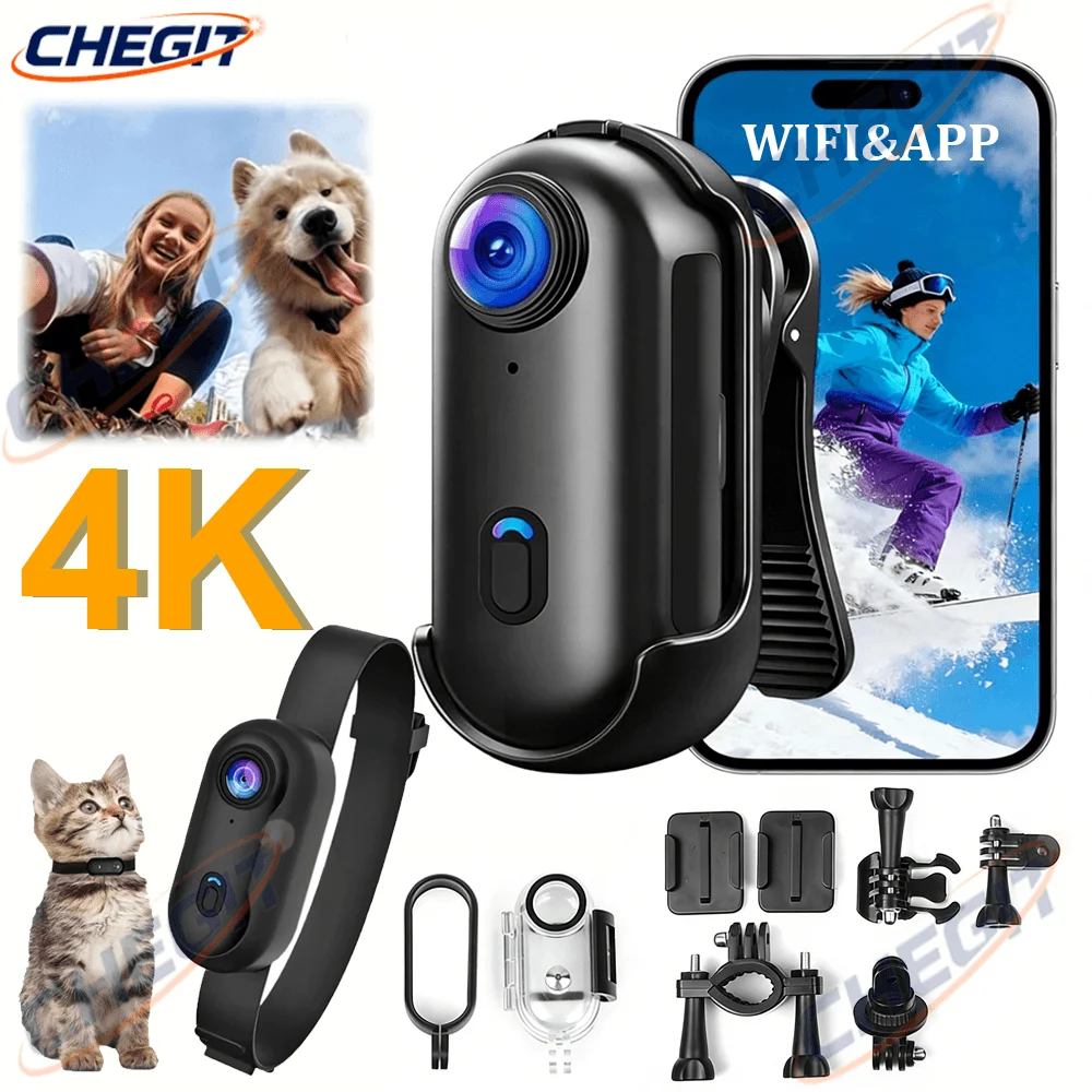 

4K WiFi HD Magnetic Mini Pet Action Camera Wireless Pocket Video Vlog Cam Helmet Motorcycle Bicycle Sports Holder Mount Recorder