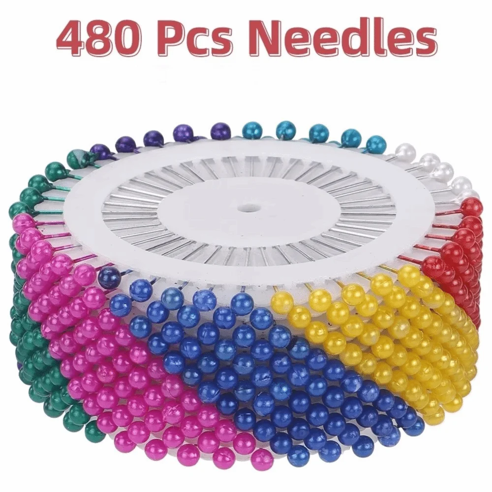 480PCS Craft Pin Colorful Positioning Pin Large Size Shaping Dressmaker Pin Pearl Head Pearl Pin Garment Pattern Making