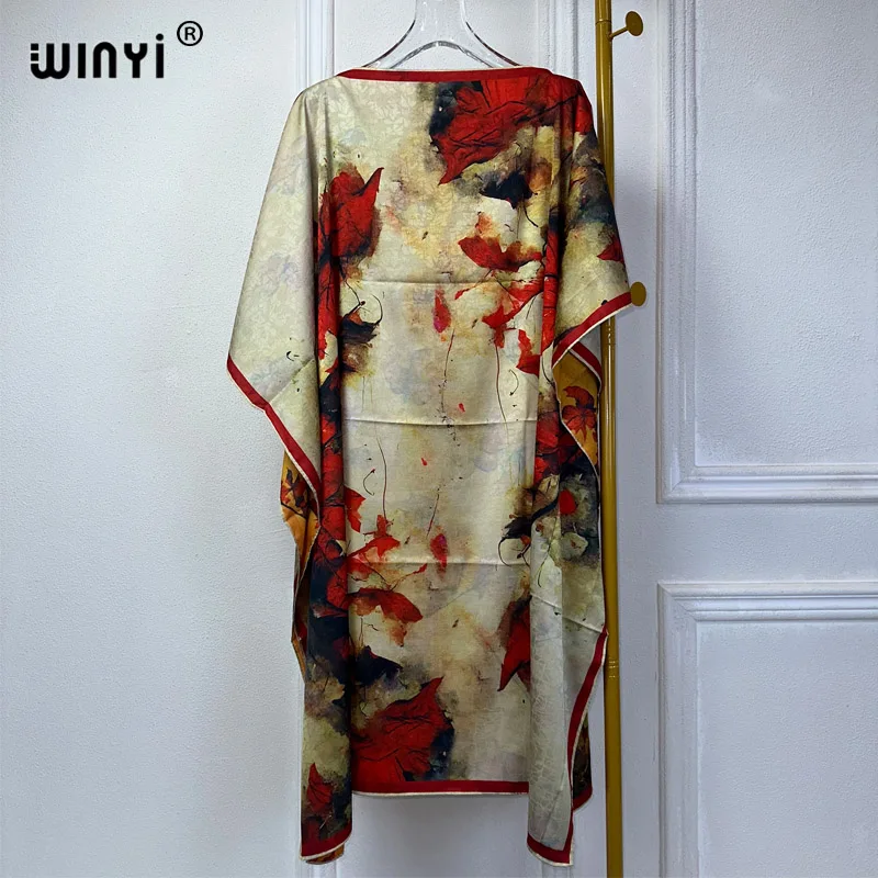 WINYI Beach Dress High Quality Boho Print Elegant maxi dress Women Evening party kaftan abaya muslim woman dubai abayas femme