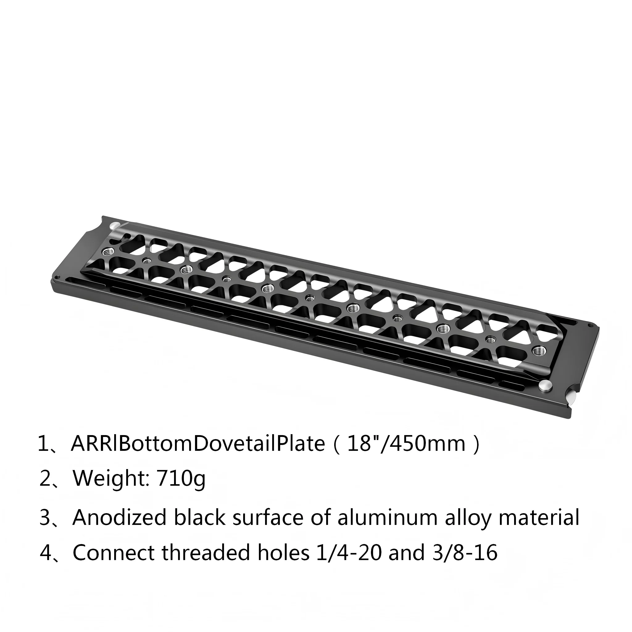 KUANJIE YTP123 ARRl Untere Schwalbenschwanzplatte mit 3/8-Zoll- und 1/4-Zoll-Schraubenlöchern, geeignet für ARRI RED, usw. – Detail 4