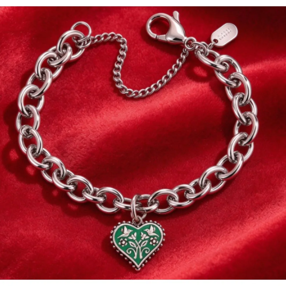 2027 Style S925 Silver Bracelet, Chunky Link Chain With Text House Cross Heart Charms, Unisex Retro Daily Jewelry Gift