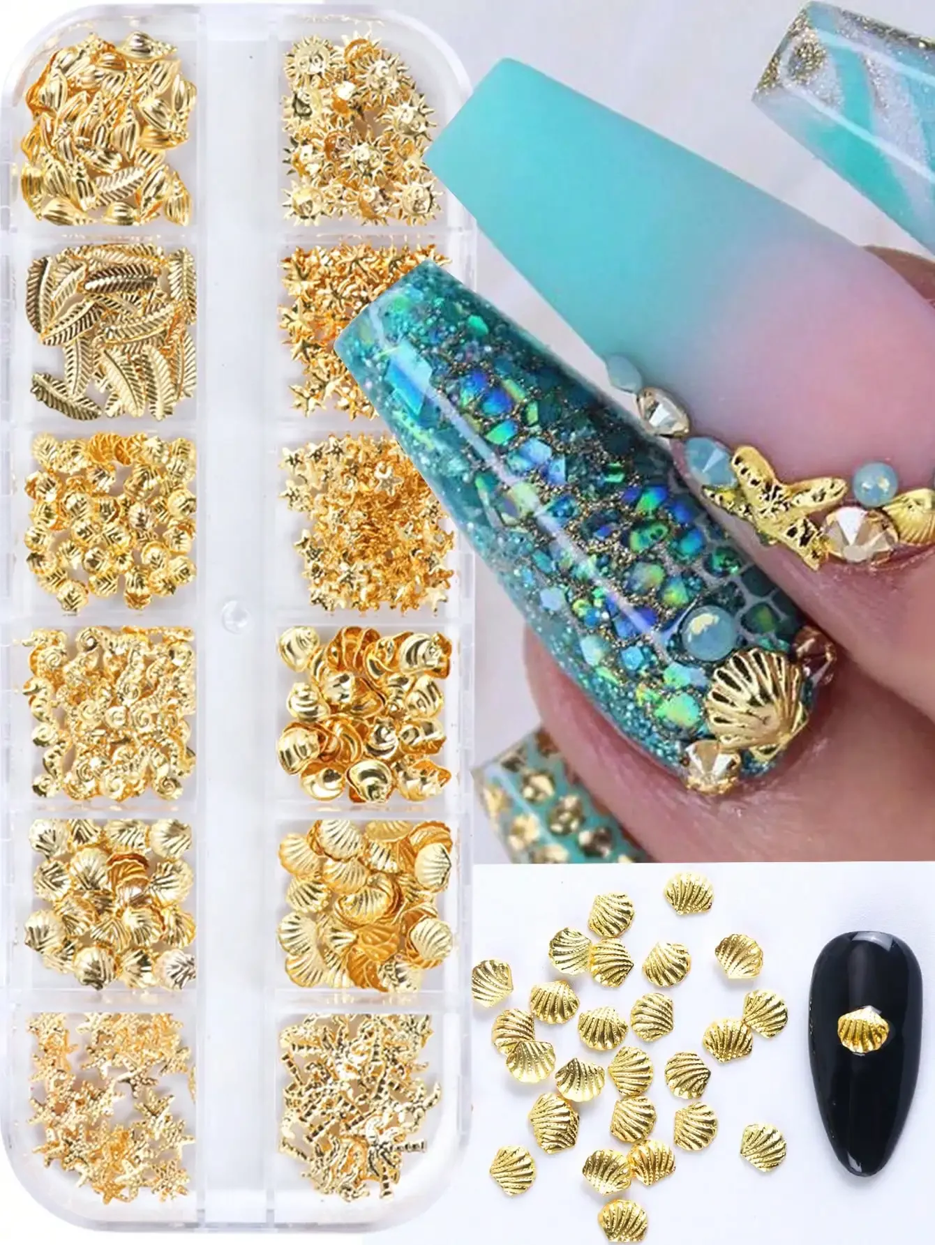 

12 Grids Gold Ribbon Bow Knot Metal Cute Nail Decoration Nail Charms Ribbon Bow Design Mixed Styles Sizes Kawaii Japanese Style Nail Jewelry Accessories Nail Supplies For Home Diy Salon Nail Art Nails Nail Gems