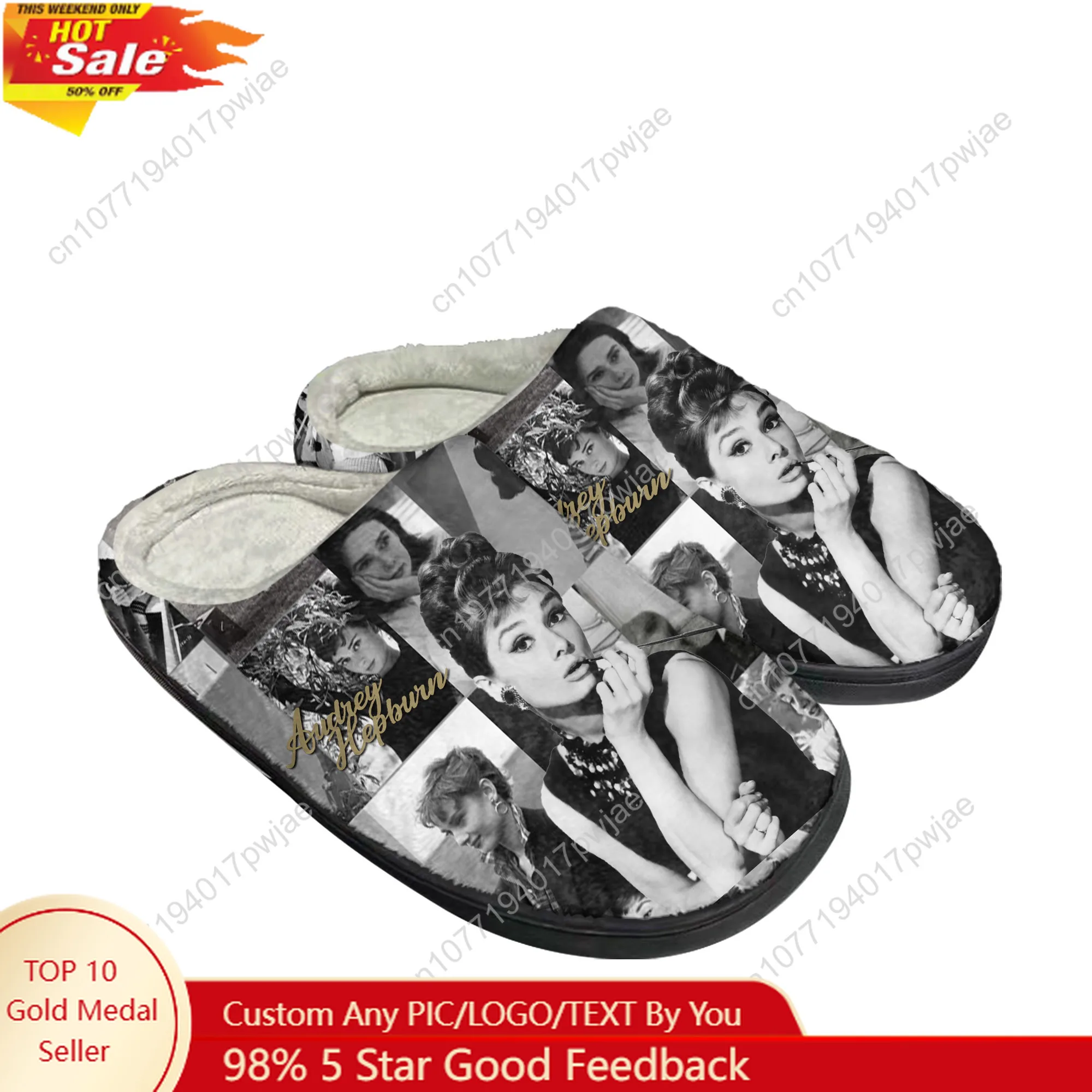 

Audrey Hepburn Home Cotton Slippers Mens Womens Plush Bedroom Winter Keep Warm Cotton Slippers Indoor Slipper Custom Shoes
