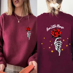Run Little Mouse Sweatshirt Women Love Roses Hand Skeleton Graphic Hoodie Skeleton Hold Roses Printed Sweatshirts Pullover