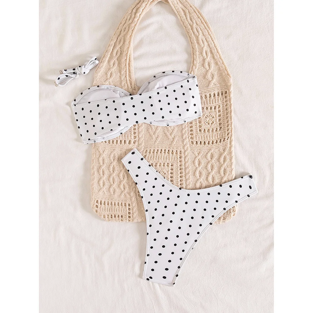 XS - L Polka Dot Bandeau Bikini Women Swimwear Female Swimsuit Two-Pieces Bikini Set Brazilian Bather Bathing Suit Swim V8024 – Detail 10