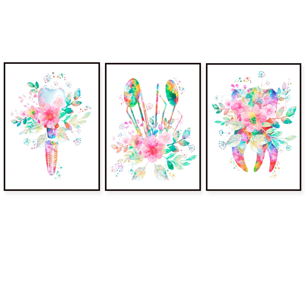 Dentist Gift Watercolor Tooth Implant Dental Tools Poster Orthodontist Gift Dental Clinic Decor Hygienist Office Art