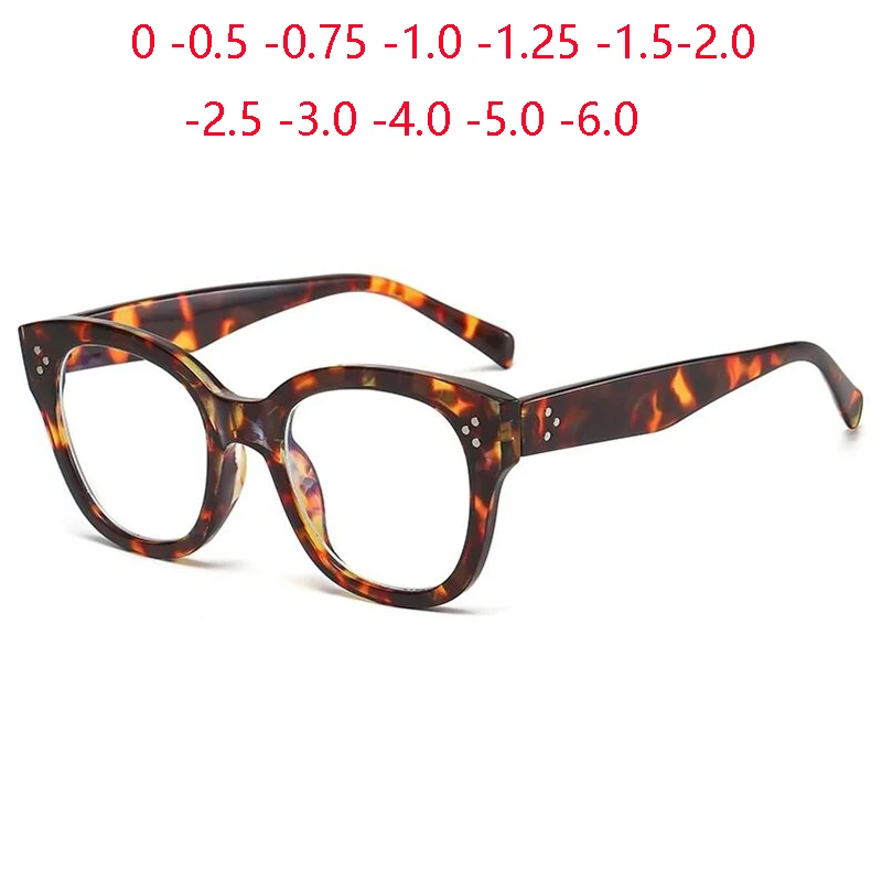 0 -0.5 -0.75 To -6.0 Leopard Frame Square Prescription Glasses For The Nearsighted Anti Blue Light Power Glasses With Diopters