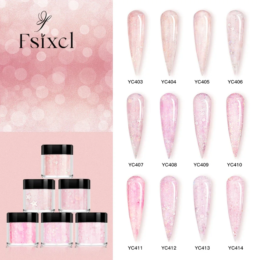 Fsixcl Roze Dompelend Acrylpoeder Met Pailletten Nail Art Bedels Glitter Ontwerp Voor Nagelverlenging Manicure Pigmentstof