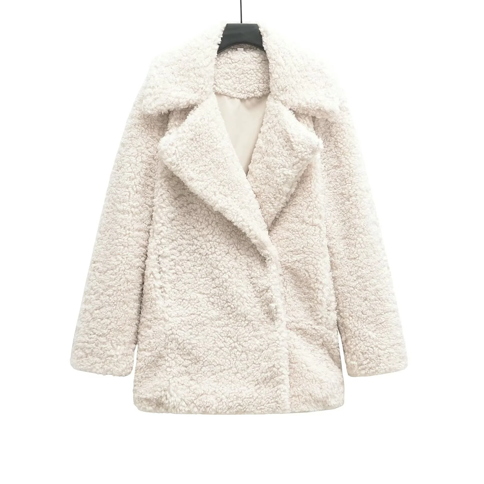 

2025 Winter New Women's Clothing Simple Casual Fashion Loose Faux Fur Effect Lapel Long Sleeve Concealed Button Coat