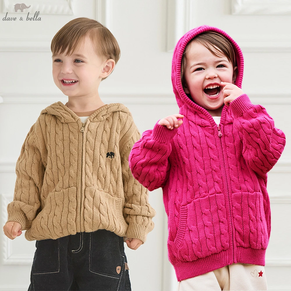 Dave Bella Boys Girls Autumn Spring Hooded Sweater Children Knitted Cardigan Kids Knitwear Long Sleeve Outwear Coat DB3253523