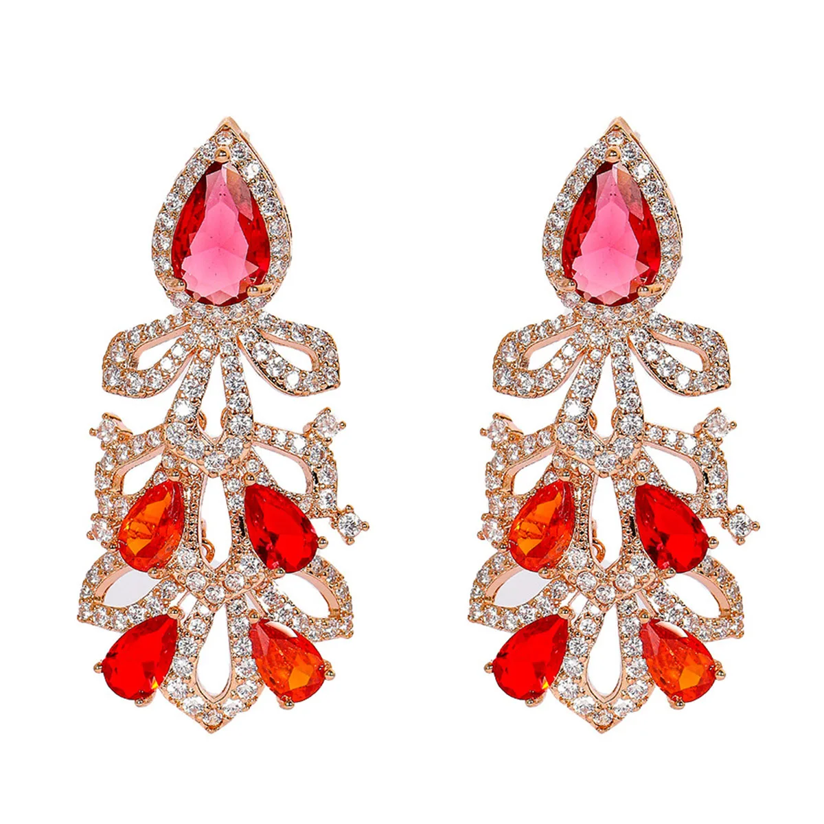 

Новые роскошные серьги с красным кристаллом циркона, блестящие украшения, свадебные серьги невесты, серьги с листьями и растениями, женский подарок на годовщину, оптовая продажа