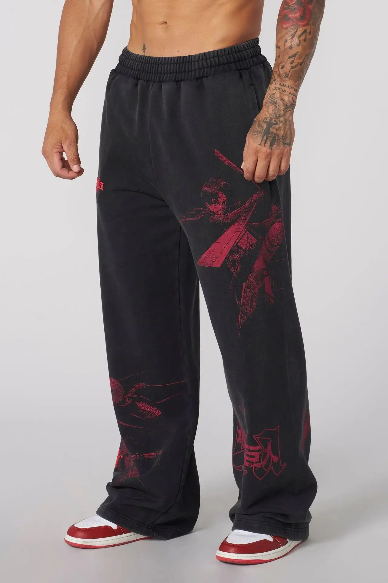 American trendy sweatpants collaboration anime joggers, cotton terry print, wide-leg casual pants, hip-hop street pants