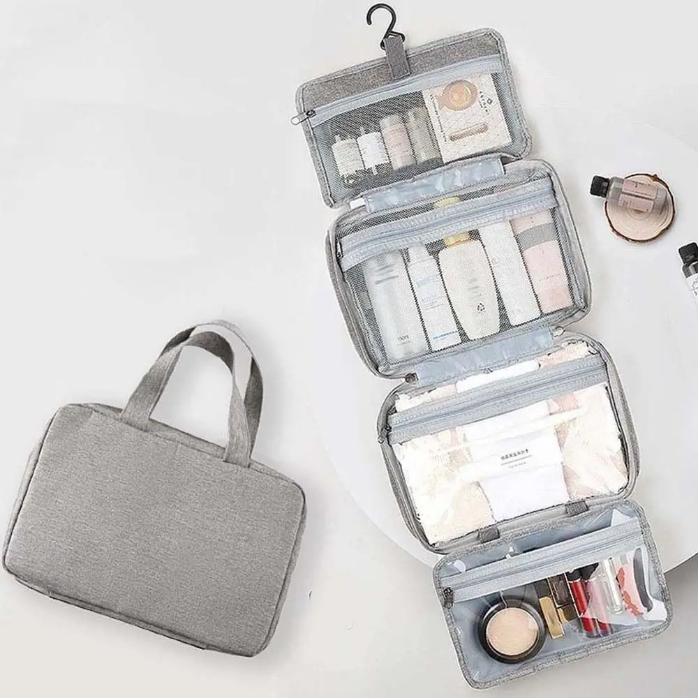 Organizador de viaje de gran capacidad, estuches de cosméticos plegables, bolsas de almacenamiento de artículos de tocador, bolsas de almacenamiento colgantes con cremallera, bolsas de maquillaje