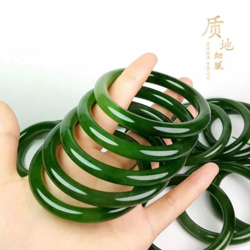 Pure Natural Xinjiang Hetian Jade Bracelet Mining Point round Bar Positive Ring