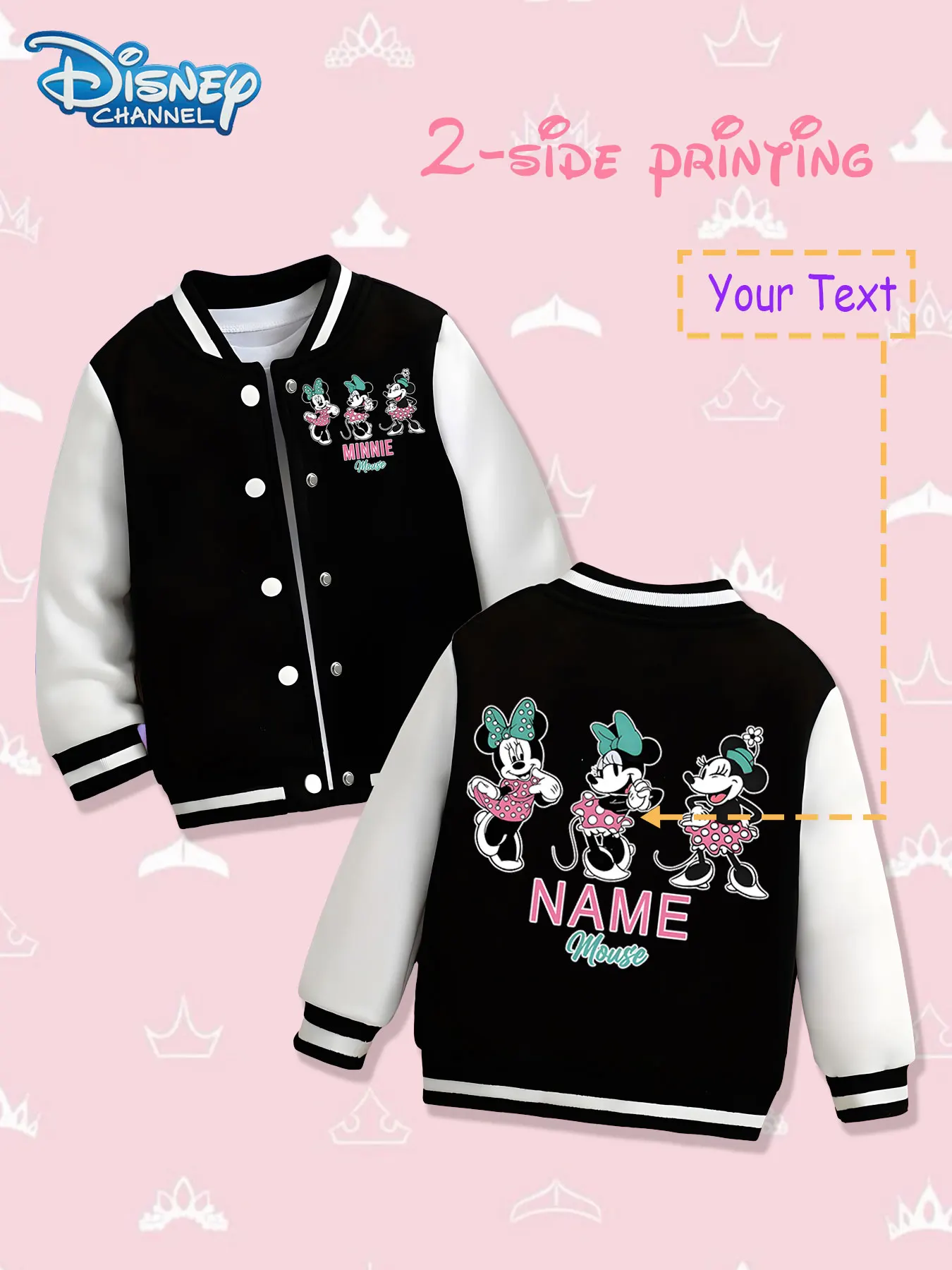 

MINISO Disney Minnie combination girls' baseball jacket - double-sided classic print, warm and childlike in autumn and winter, s
