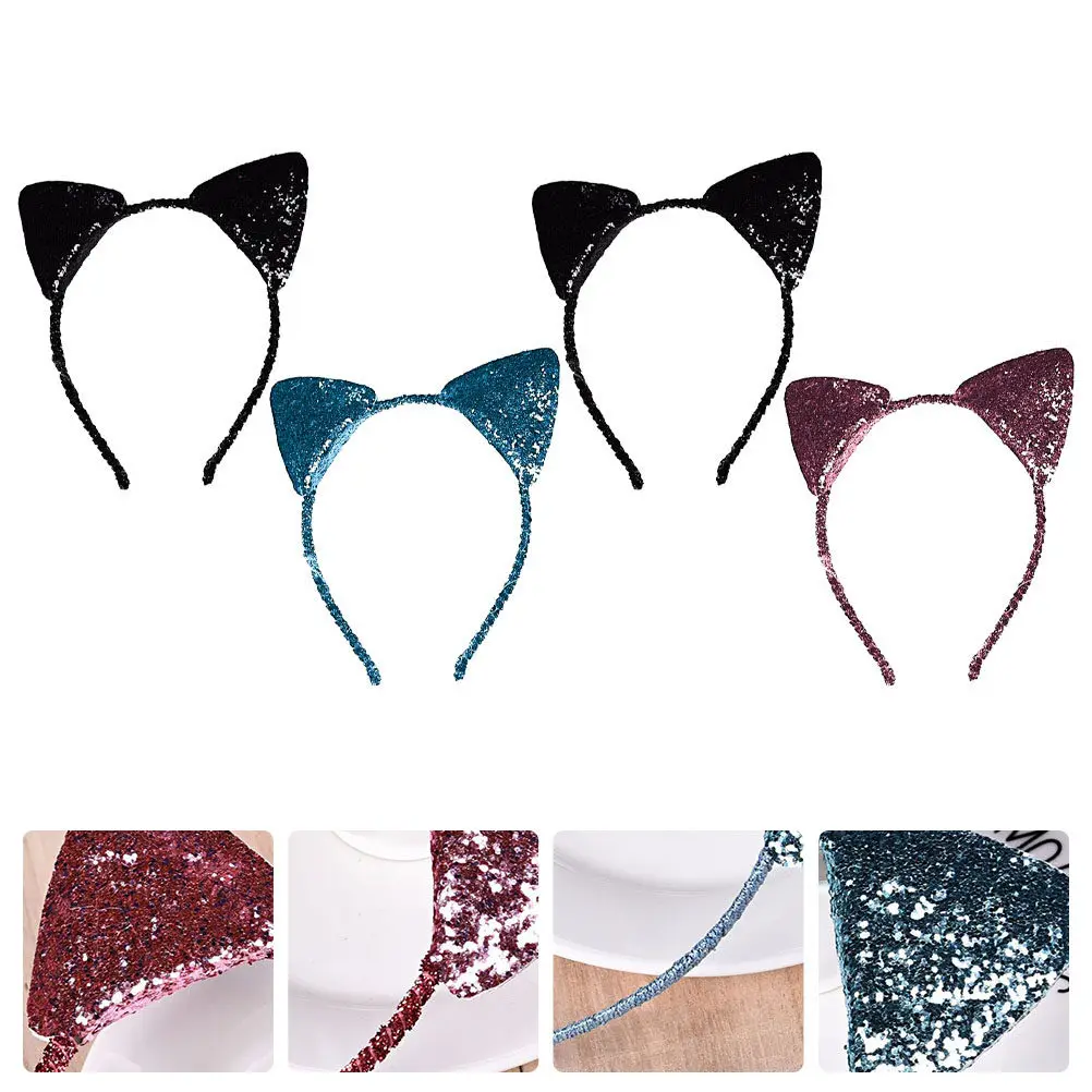 

4Pcs Sequin Cat Ear Hairband Festive Party Head Decor Cosplay Performance Hair Accessory Creative Stylish Hair Hoop 's