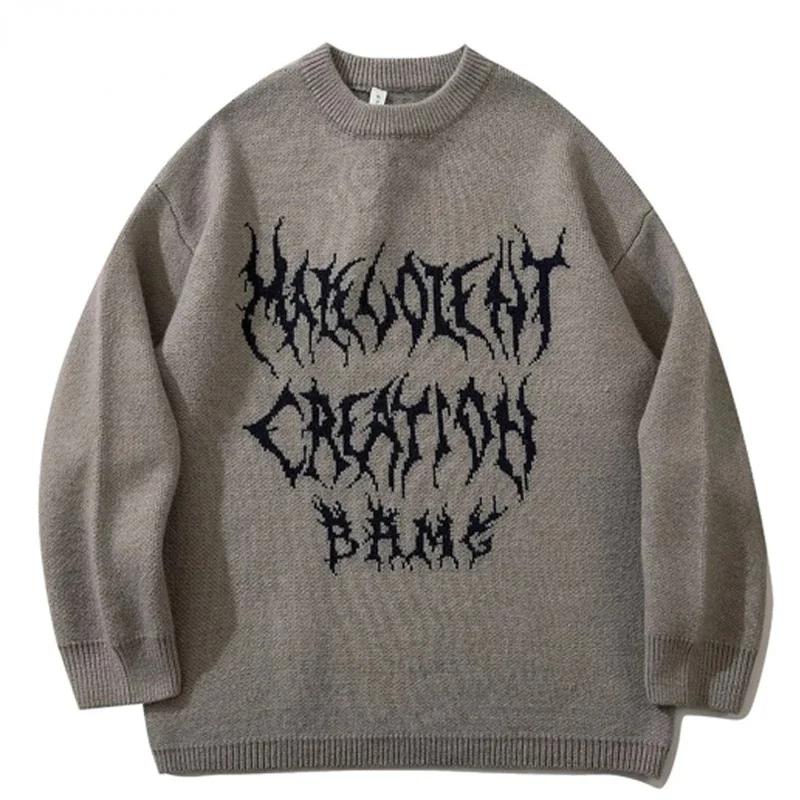 Graffiti sweter z dzianiny mężczyźni Grunge Hip-Hop odzież uliczna z nadrukiem sweter jesienny w stylu Harajuku koreański luźny, typu Oversize Casual para sweter